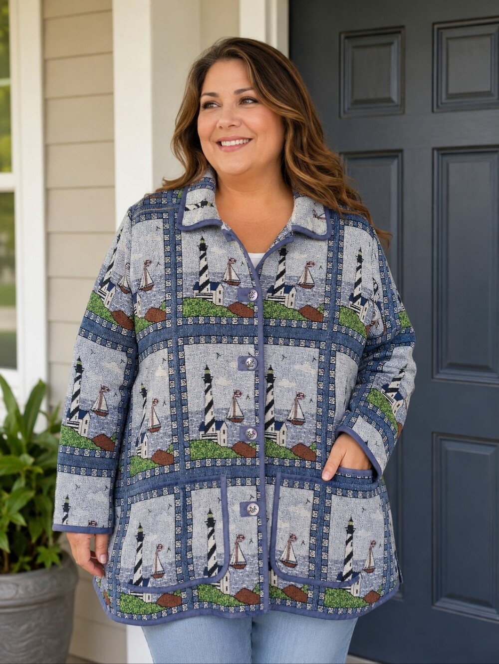 Vintage Blair Nautical Lighthouse Tapestry Jacket XL